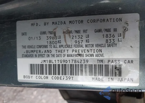 2013 Mazda Mazda3 I Sv z USA, uszkodzony, nr VIN JM1BL1TG9D1784239